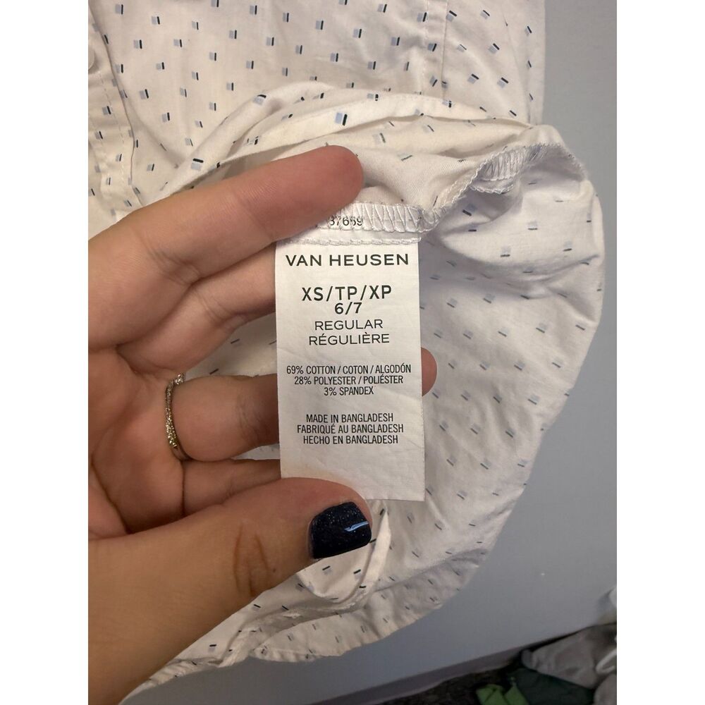 Van Heusen Flex Boys XS 6/7 White Blue Print Long Sleeve Button Down Shirt - Picture 3 of 3